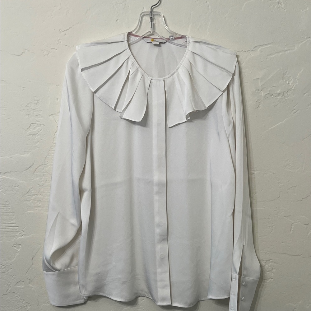 Boden White Pleated Collar Blouse